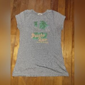 Gray Women's Short Sleeve Tee with Palm Tree Print